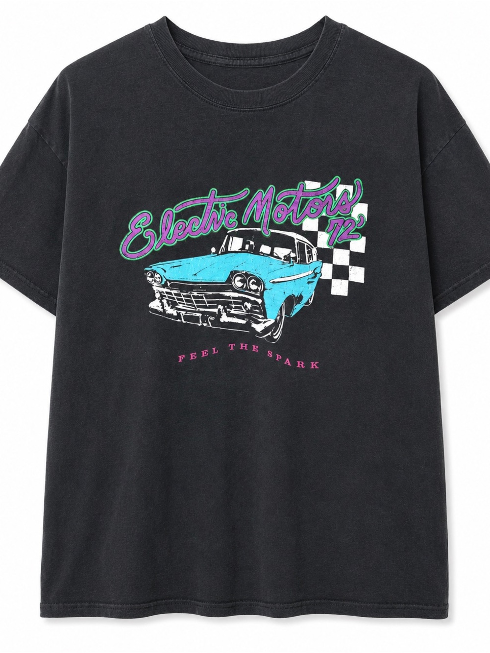 Electric Motors '72 Graphic Tee - Black with Teal Car